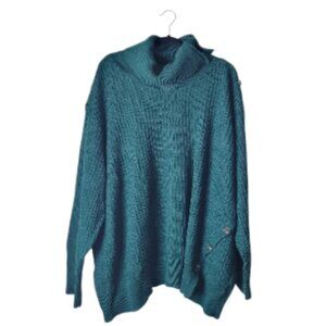 Woman Within Cowl Neck Green Cable Pullover Sweater